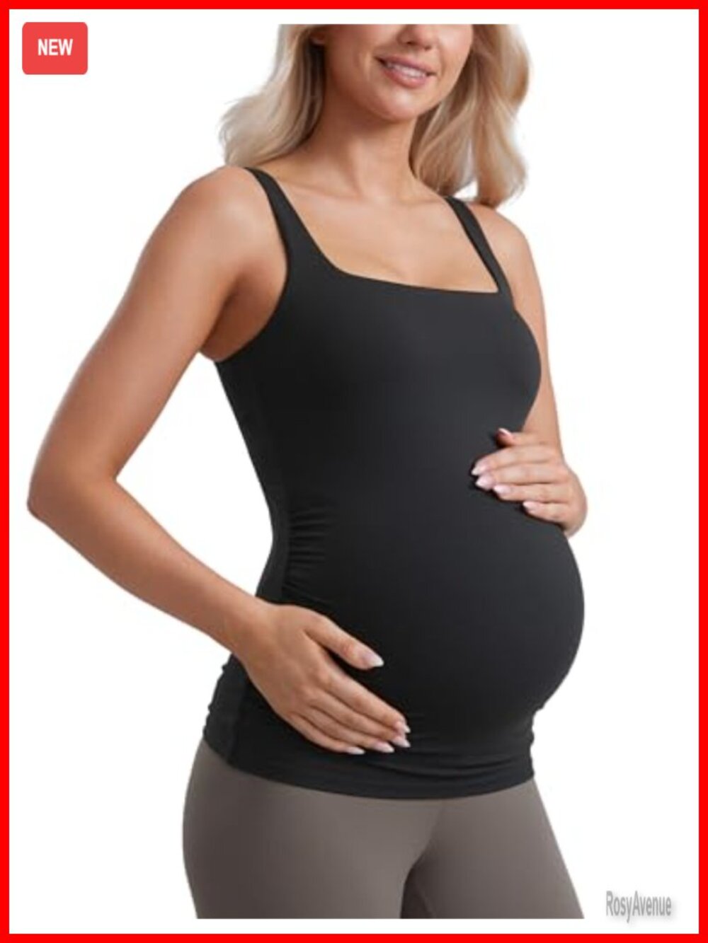 Maternity Square Neck Tank Top Built in Bra Slim Fit Yoga